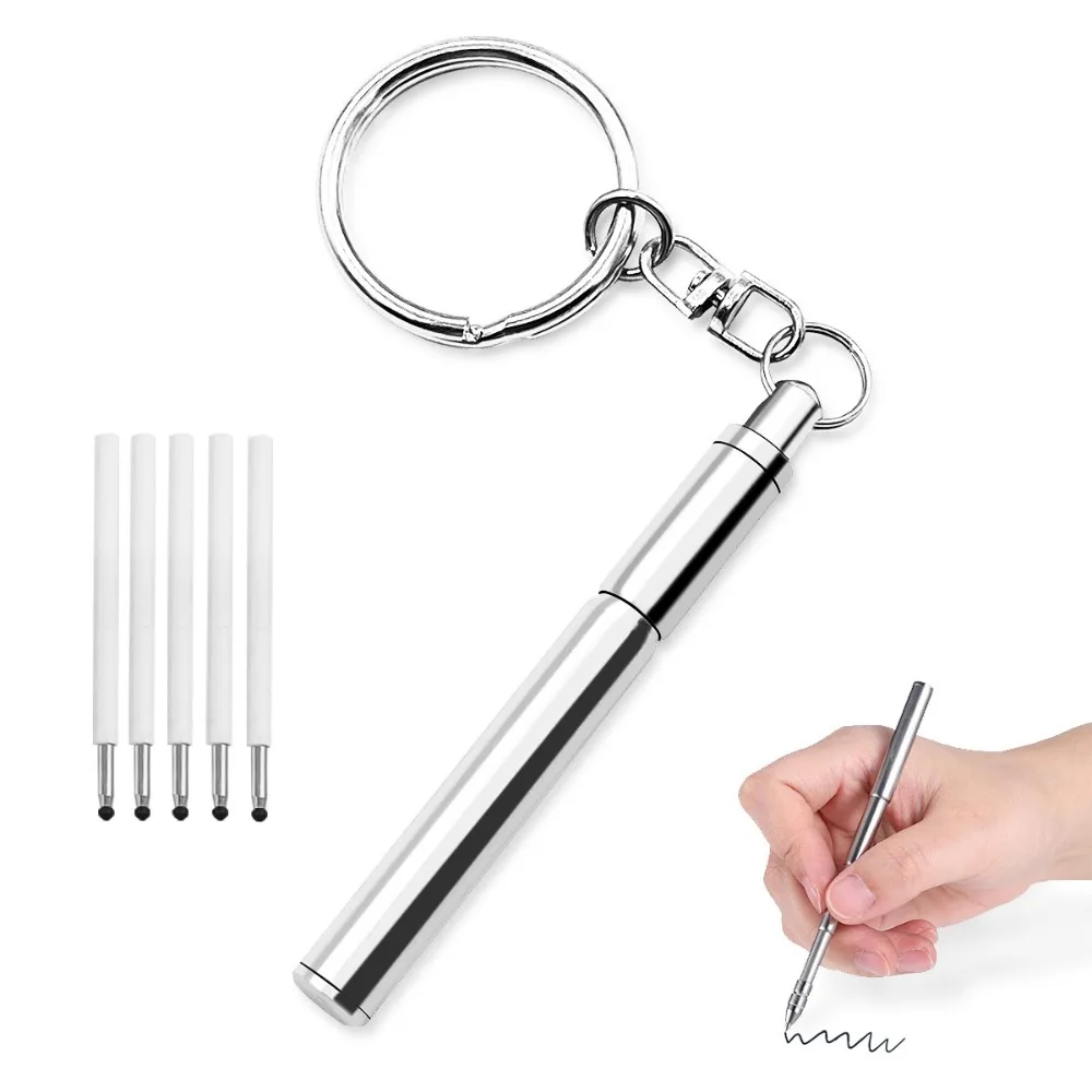 Portable 6.3cm Telescopic Tool Pen Ballpoint Pen with Creative Metal Keychain Stainless Steel Ergonomic Design for School And Of