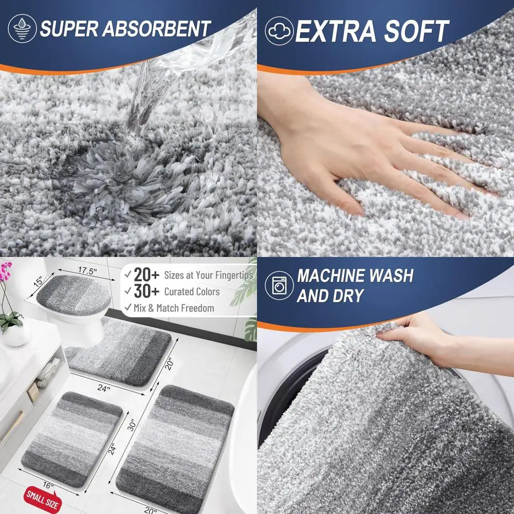 

Soft & Absorbent 59x35cm Microfiber Bath Mat with Rubber Backing, Quick-Drying, Machine Washable for Bathroom, Shower, and Tub,