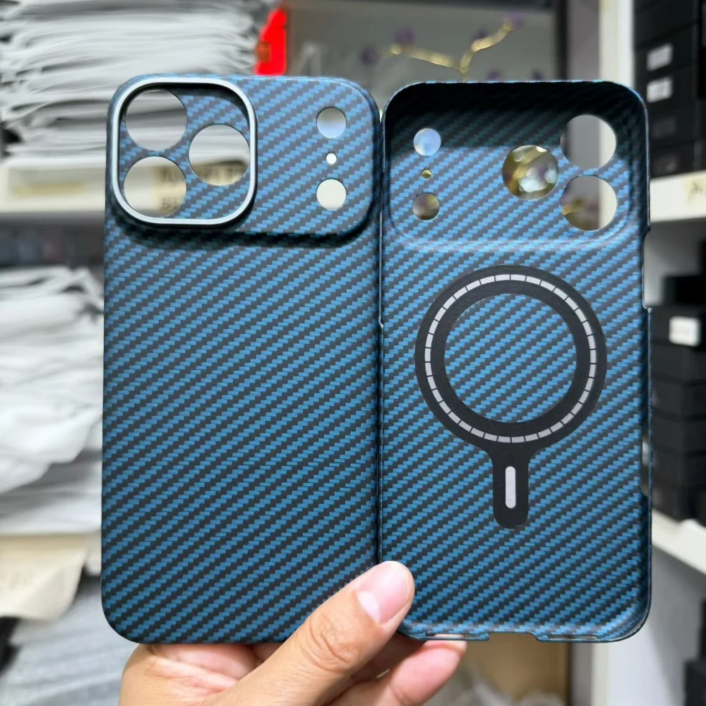 

Магнитный оригинальный арамидный чехол из углеродного волокна для iPhone 17 Pro Max, матовый твердый чехол