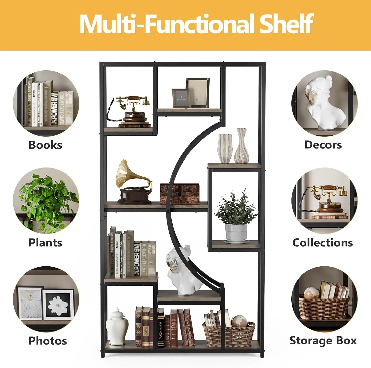 70.8 in Tall Book Shelf for Living Room, Set of 2 Display Shelves with 18 Open Storage Shelves, 79 in Wide Etagere Bookcase