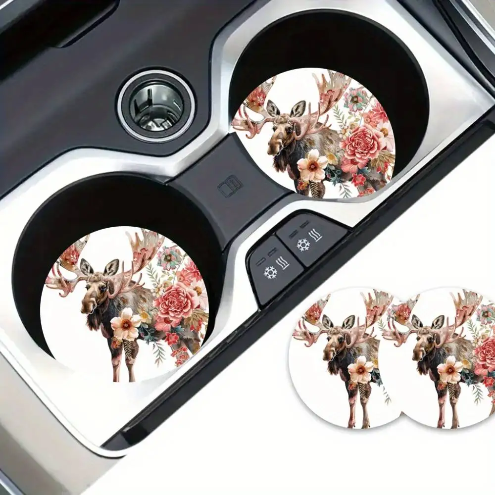 Giraffe Floral Design Car Coasters 2pcs EVA Material Vehicle & Home Decor Car Accessories & Gift Idea