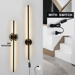 Black Switch LED Wall Lamps for Corridor Aisle Stairs 8w 12w 16w 20w 360° Rotation LED Wall Lighting Fixtures for Bedroom Home