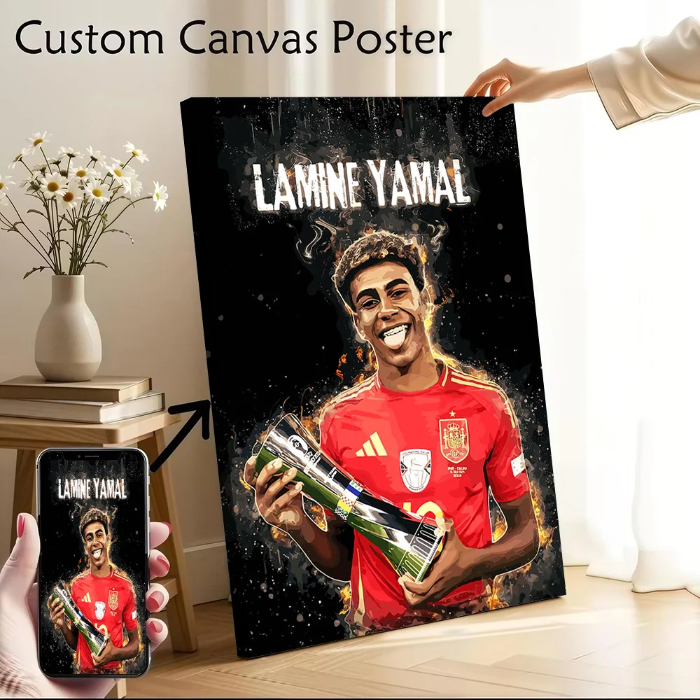 Lamine Yamal Euro Champion Canvas Poster Customizable Printed Canvas Painting Wall Art for Fans Living Room Decorations Arts