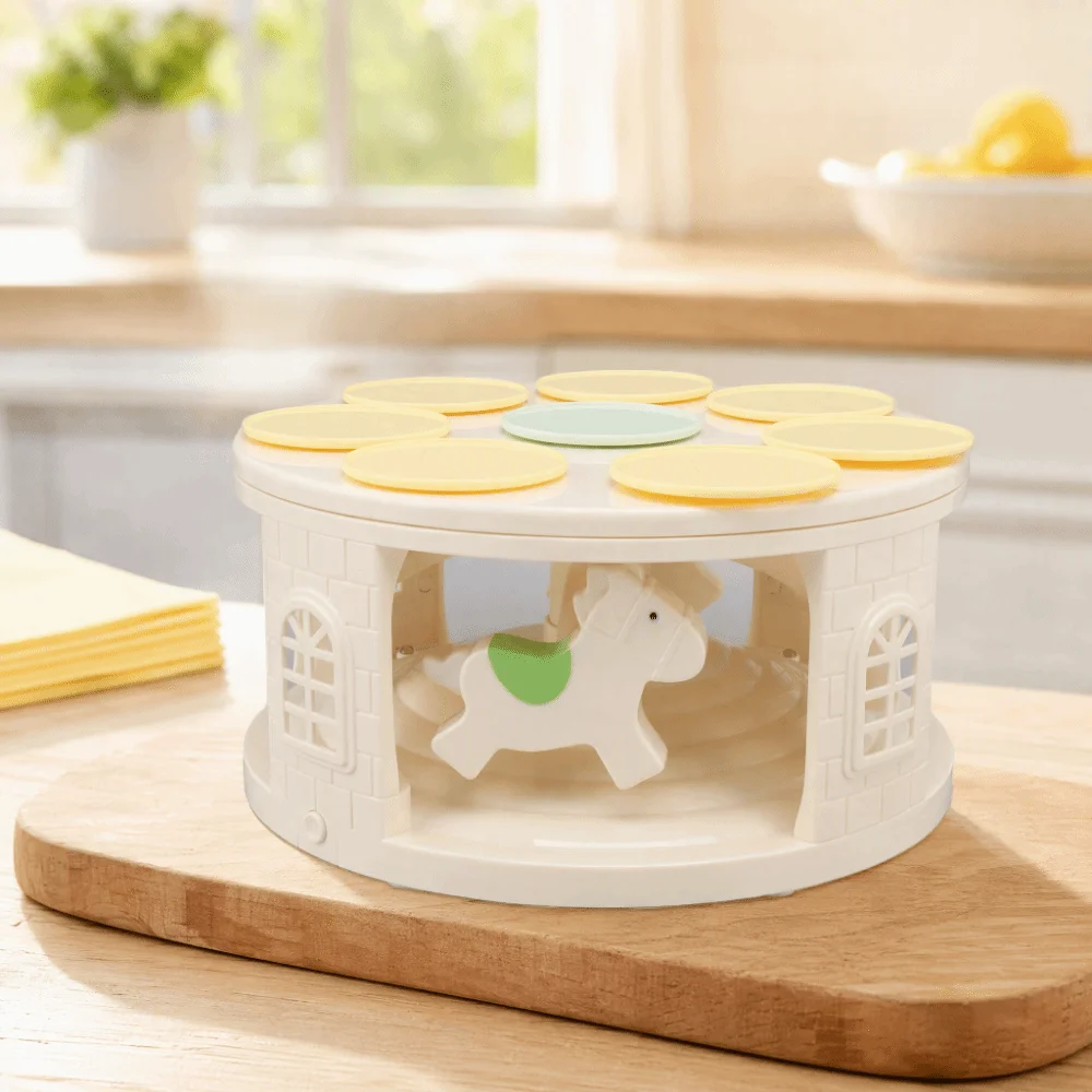 Durable PP Cupcake Stand Automatic Rotating LED Light Cake Turntable Carousel Style Music Carousel Cake Rack Cupcake Decorating