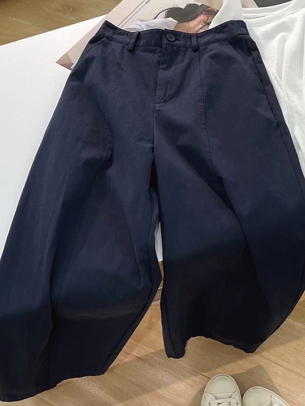 캐주얼 하이웨이스트 와이드 레그 팬츠 루즈핏 다용도 플러스 사이즈 여성용 가을 2025 신상 슬림핏 나인 포인트 팬츠