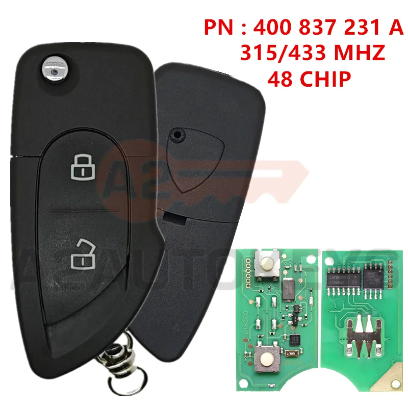 

A2AUTOKEYS PN 400 837 231 A 2 Buttons 48 Chip 315/433 MHZ Folding Car Auto Smart Remote Key For Lamborghini Gallardo Car Key