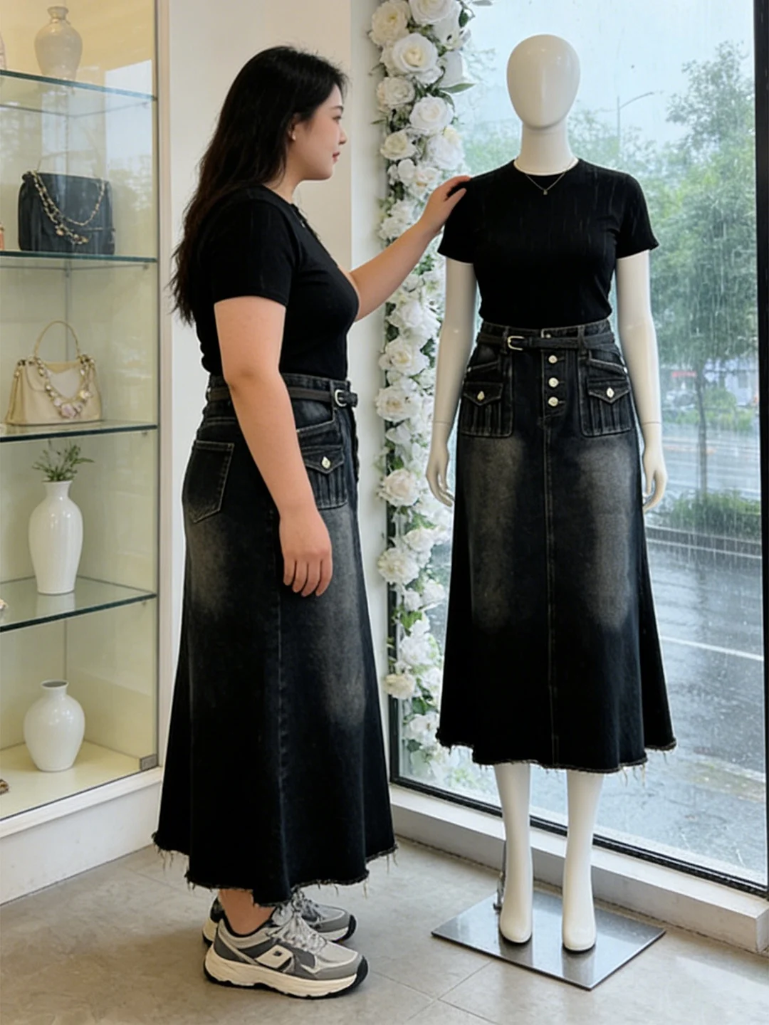 

plus Size Women's A-Line Skirt High Waist Denim Frayed Hem Casual Spring Summer Faion plus Size Slimming Skirts