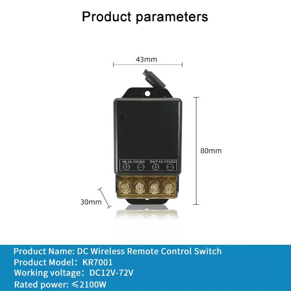 433Mhz DC 12V 24V 48V 72V 30A Wireless RF Relay Receiver Transmitter  Remote Control Switch For Motor Fan Light Switche