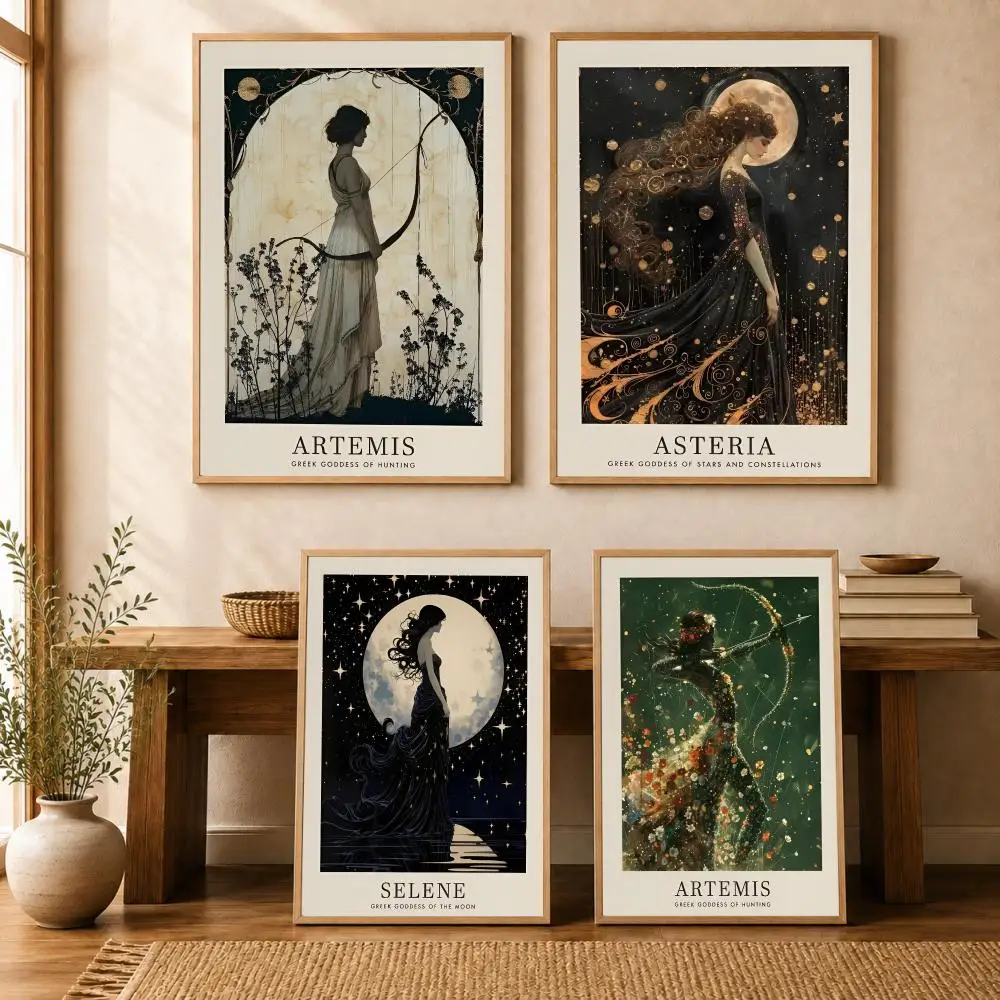 Vintage Classic Greek Mythology Goddess Poster Wall Stickers Self Adhesive Painting HD Decals for Bedroom Living Room Home Decor