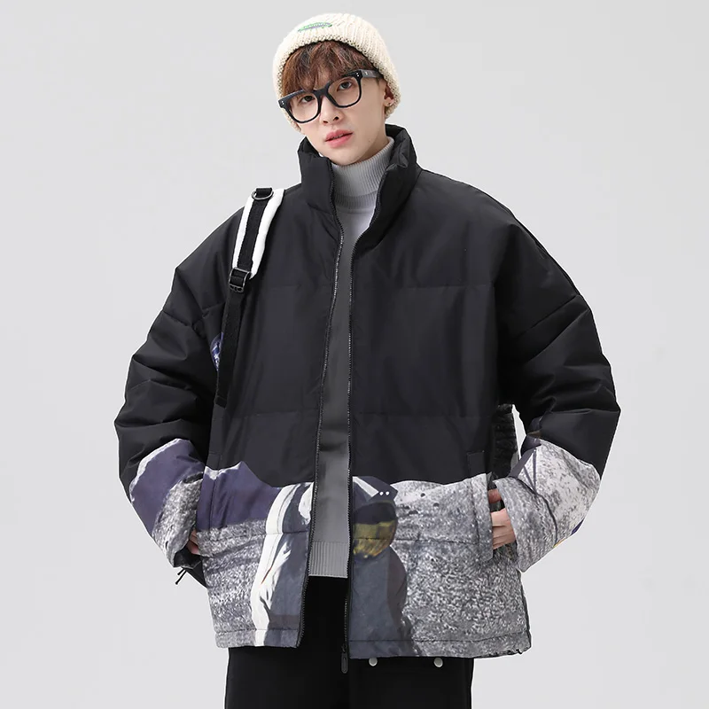 

Winter New Men's Thiened Warm Stand Collar down Jaet Youth Faion Versatile Outerwear Polyester Fiber Long Zipper Coat