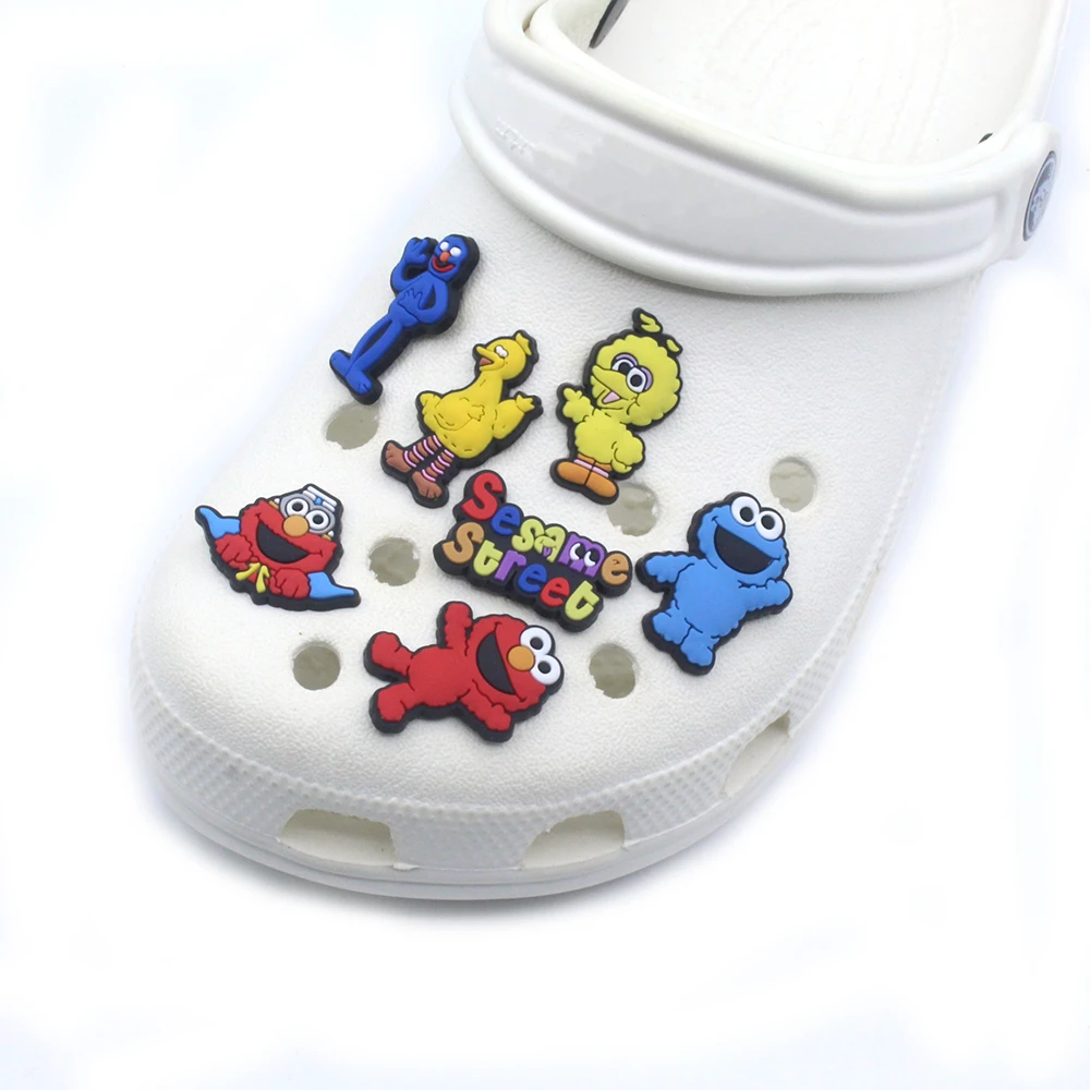 11-15pcs/Set Sesame Street Shoe Charms Cartoon Shoes Accessories DIY Shoe Decoration for Clog Sandal Garden Buckle Kids Gifts