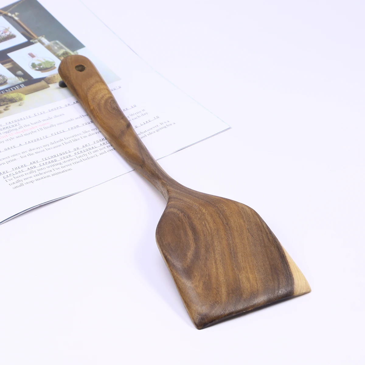 

Wooden Kitchen Gadget Set Natural Grain Heat Resistant Food Shovel Flat Slotted Spatula Spoon For Non-Stick Pan