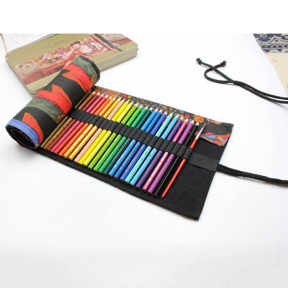 Colored Pencils with Case Paint Brush Rollup Canvas Pouches Men and Women Brushes