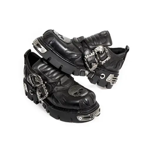 पुरुषों के लिए गाय के चमड़े के मोटरसाइकिल जूते, लौ नक्काशीदार विंटेज रॉक जूते, नए पंक जूते, धातु के लो टॉप प्लेटफॉर्म जूते, आउटडोर जूते 48 10 best sales पुरुषों के प्लेटफ़ॉर्म बूट - №5