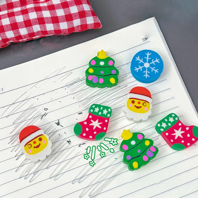 4Pcs/set Cartoon Kawaii Santa Claus Snowflake Christmas Tree Eraser Creative Christmas Eraser Student Stationery Gifts