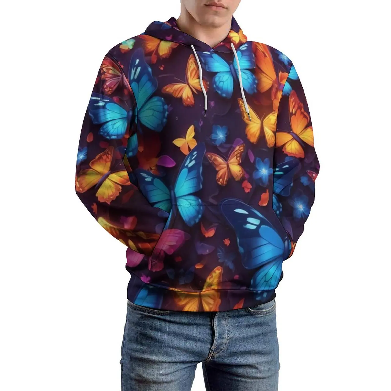 Sudaderas con capucha de mariposas y alas, sudadera informal de Hip Hop con flores mágicas, sudaderas con capucha con patrón Y2k de manga larga, regalo