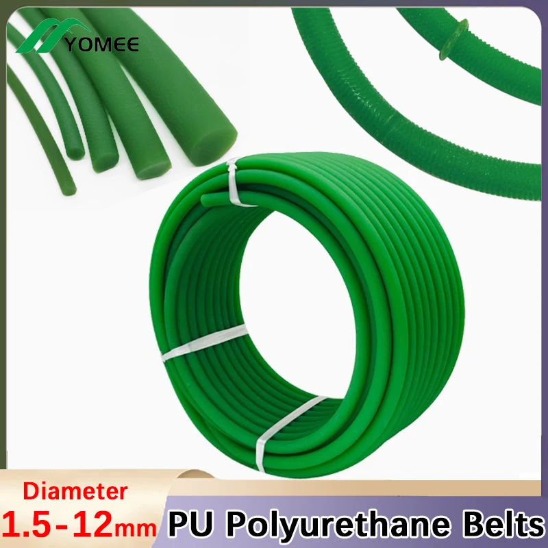 PU Round Belt Green Polyurethane Circle Solid Conveyor Belt Meltable Cord Diameter 1.5/2/2.5/3/3.5/4/5/6/7/8/10/12mm