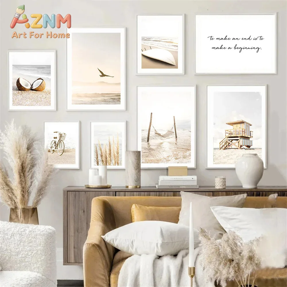 1Pc Canvas Posters Painting Pictures Autumn Scenery Beach Reed Bicycle Living Room Decorative