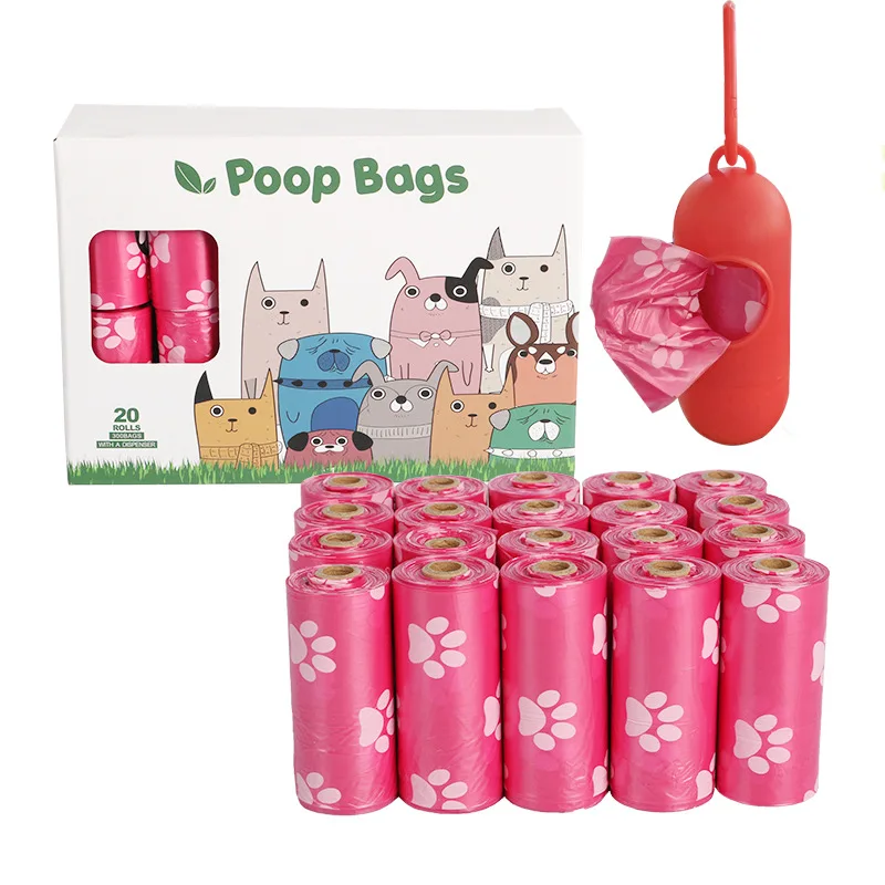 Biodegradable Dog Poop Bag Leak Proof Pink Dog Waste Bags & Dispenser Eco Friendly Pet Puppy Outdoor Garbage Pooper Clean Bag