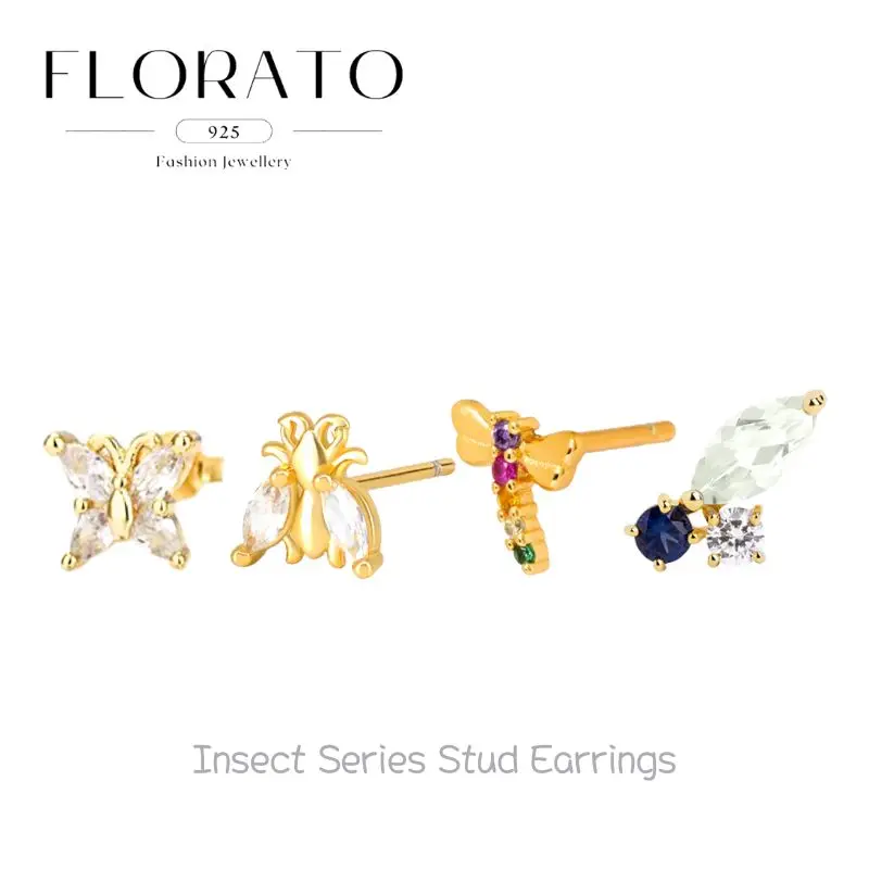 

925 Sterling Silver Needle Insect Series Earrings Butterfly Zircon Exquisite Small Stud Earrings For Women Fashion Party Jewelry