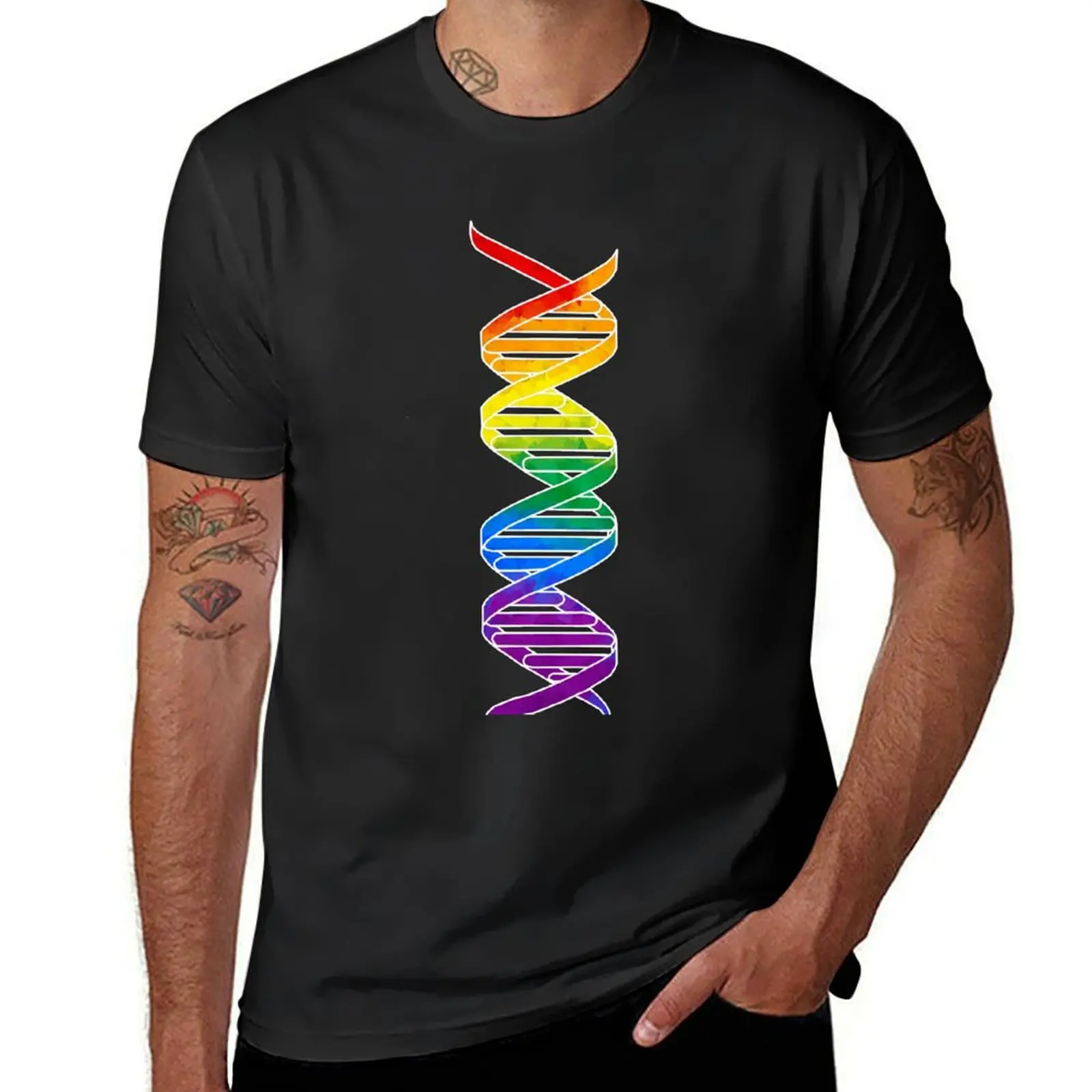 Rainbow Double Helix T-Shirt sublime customs quick-drying Aesthetic clothing fruit of the loom mens t shirts