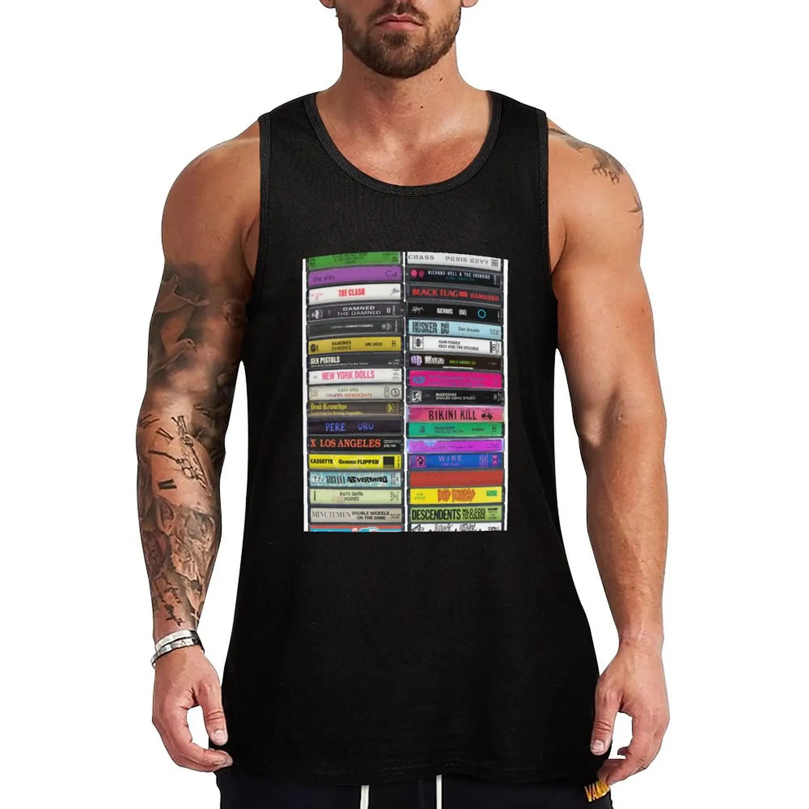 

Greatest Punk Albums of All Time - Punk Cassette Print Tank Top Gym man Men's clothing brands Men's sleeveless