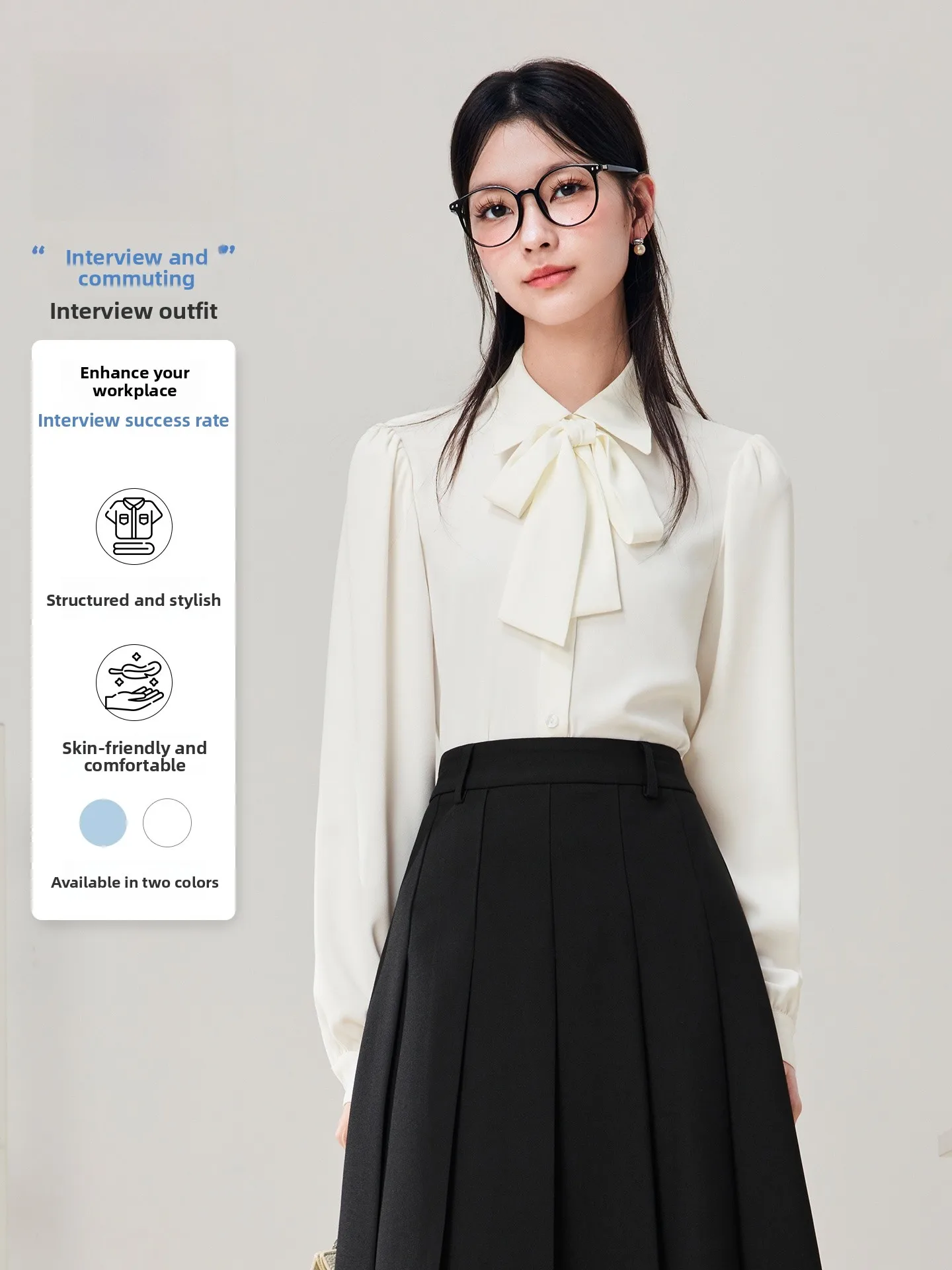 

Женская шифоновая блузка с длинным рукавом и узлом, профессиональный деловой топ для офиса, белый, для собеседований, весна-осень