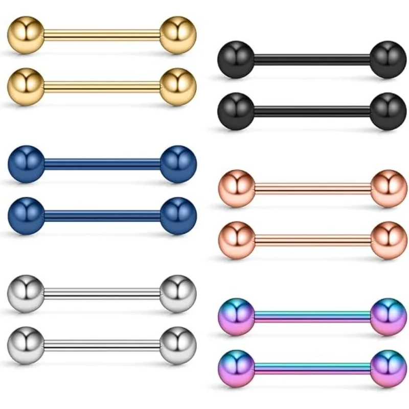 2PCS 16G 12mm 316L Stainless Steel Barbell Body Jewelry Tongue Nipple Rings Piercing Jewelry Straight Industrial Earring Studs