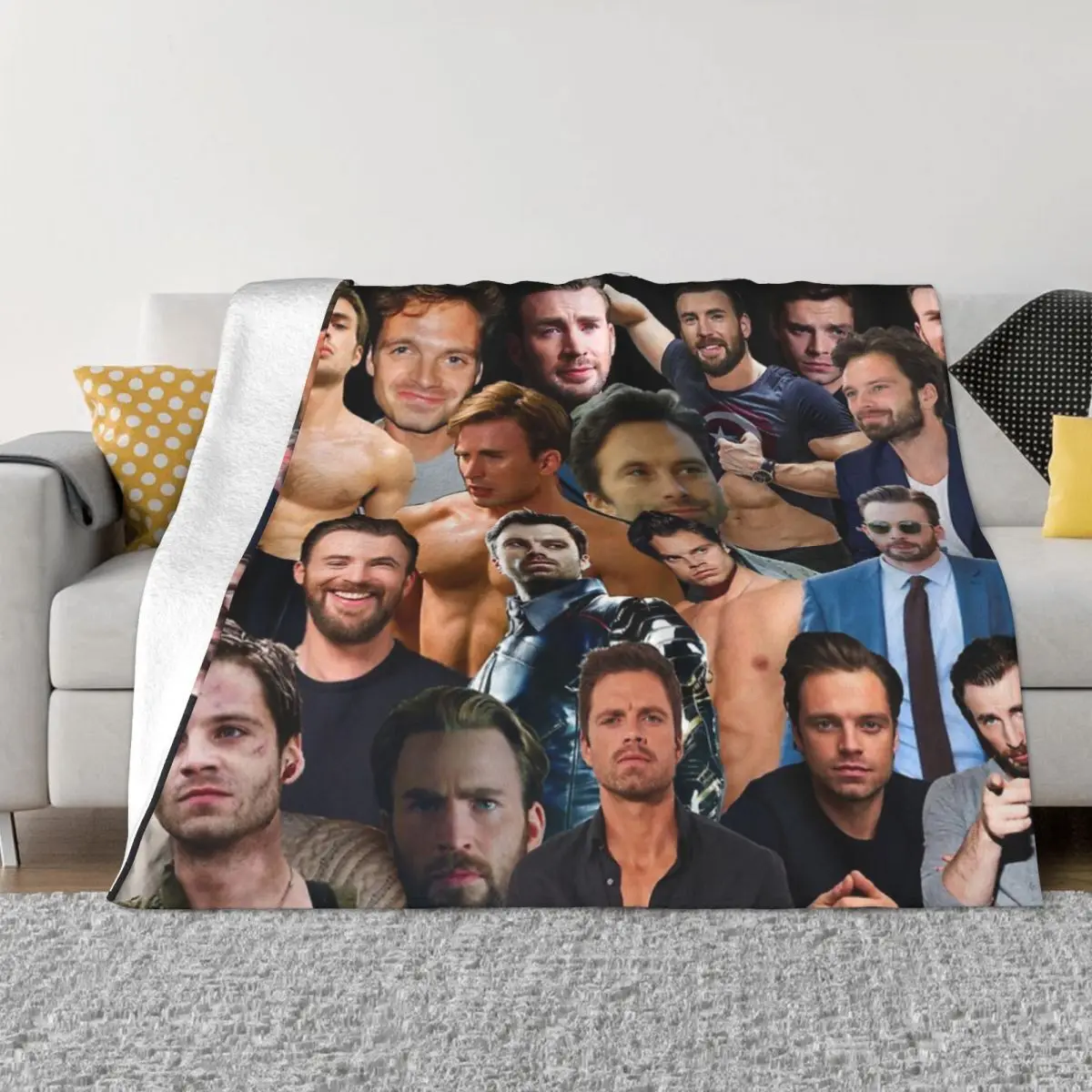 Sebastian Stan And Chris Evans Collage Plush Bed Blanket Winter Blankets Home And Decoration Throw Blanket