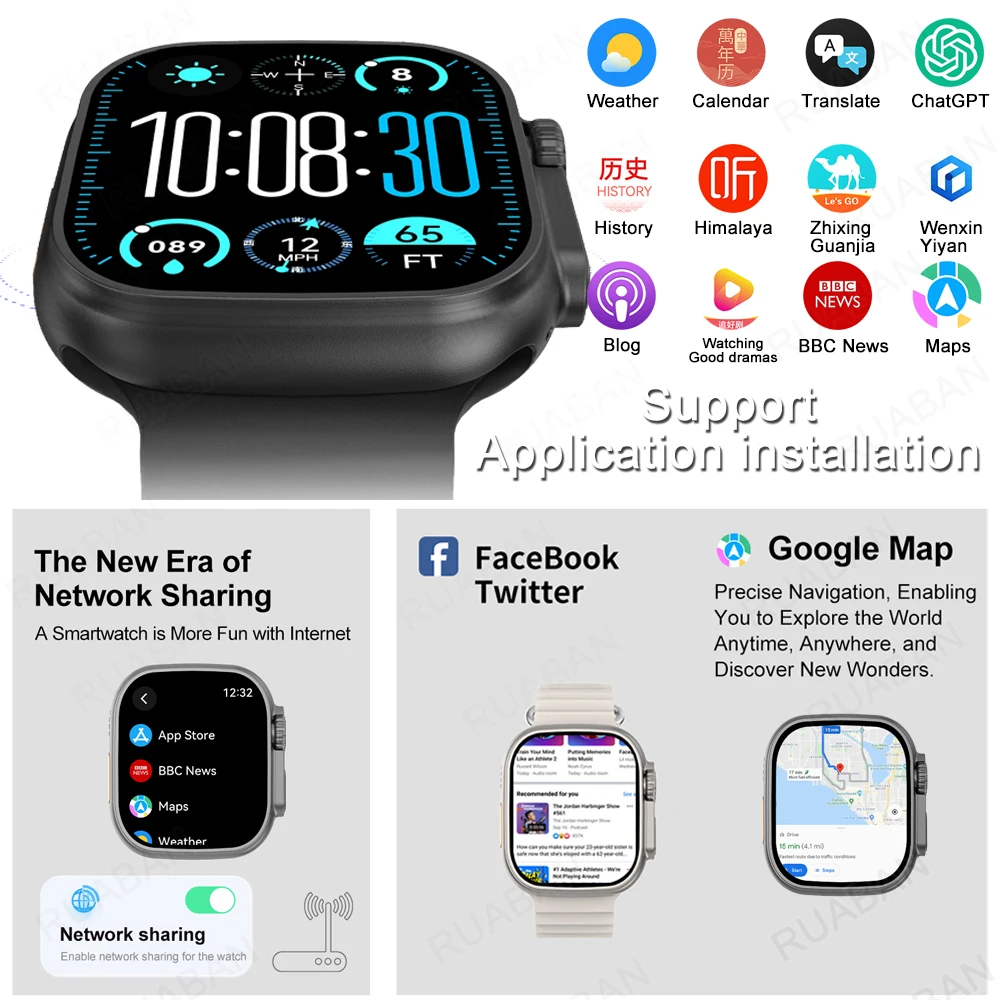 

DT Ultra 3 Smartwatch 2025 Новый Bluetooth NFC 4 ГБ MP3 MP4-плеер Приложение Магазин ChatGPT AI Смарт-часы Мужчины Компас Спортивный водонепроницаемый