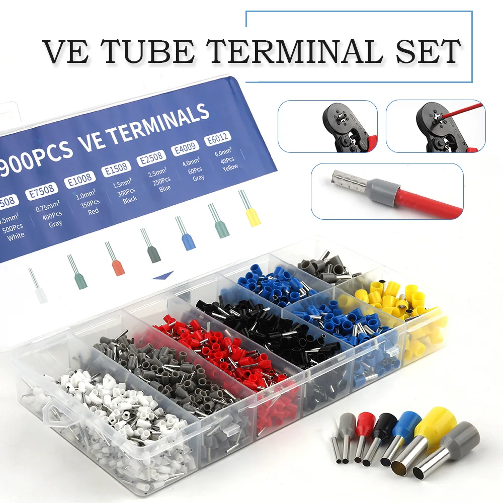

670-2120PCS VE Tube Terminal Kits Wire Cable Copper Tub Needlee Type Quick Crimp Connector Insulated Ferrule Terminals Boxed