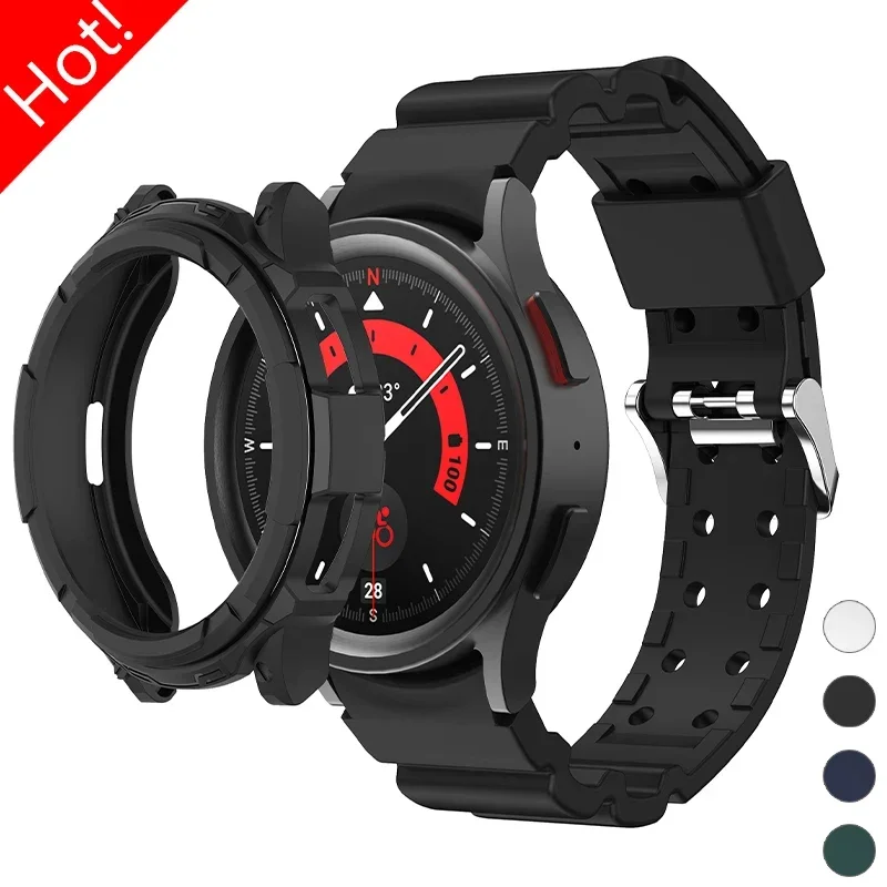 Pulseira de silicone + capa para samsung galaxy watch 6 clássico 43mm 47mm pulseira esportiva capa protetora de tela para samsung 6 clássico