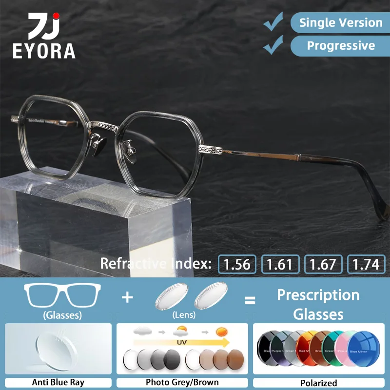 

EYORA Casual Style Retro Titanium Reading Glasses Myopia Eyewear Hyperopia Anti Blue Light Progressive Photochromic Eyewear Lens