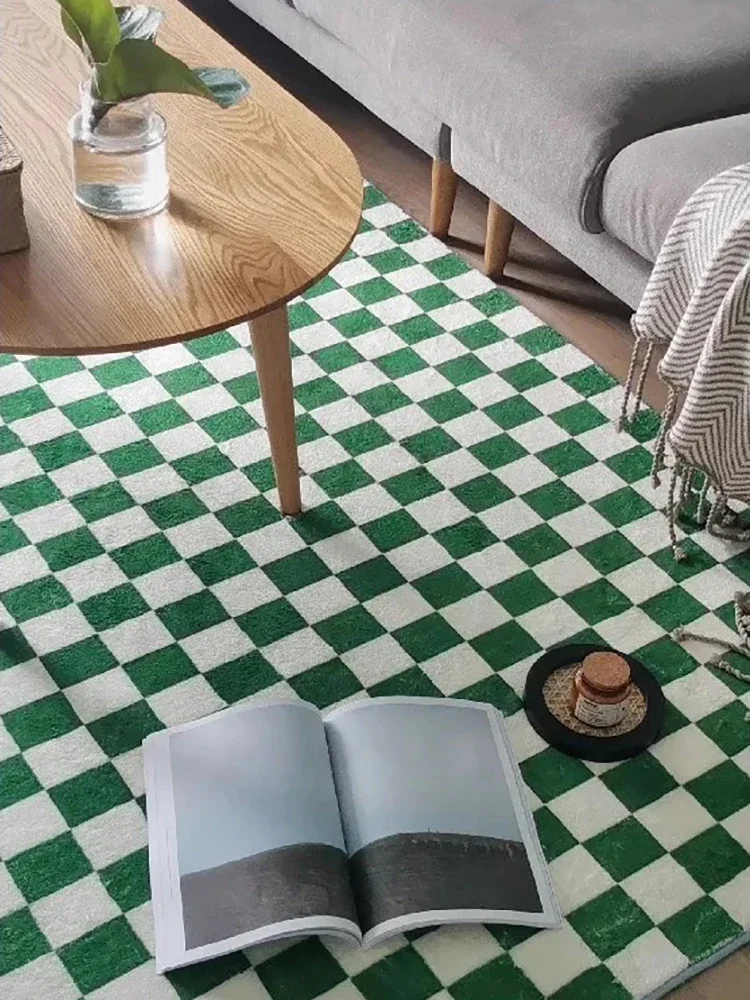 

Зеленый, белый ковер с шахматным узором, мягкий, уютный, плюшевый, домашний декоративный ковер для гостиной, спальни, напольное покрытие, большой размер