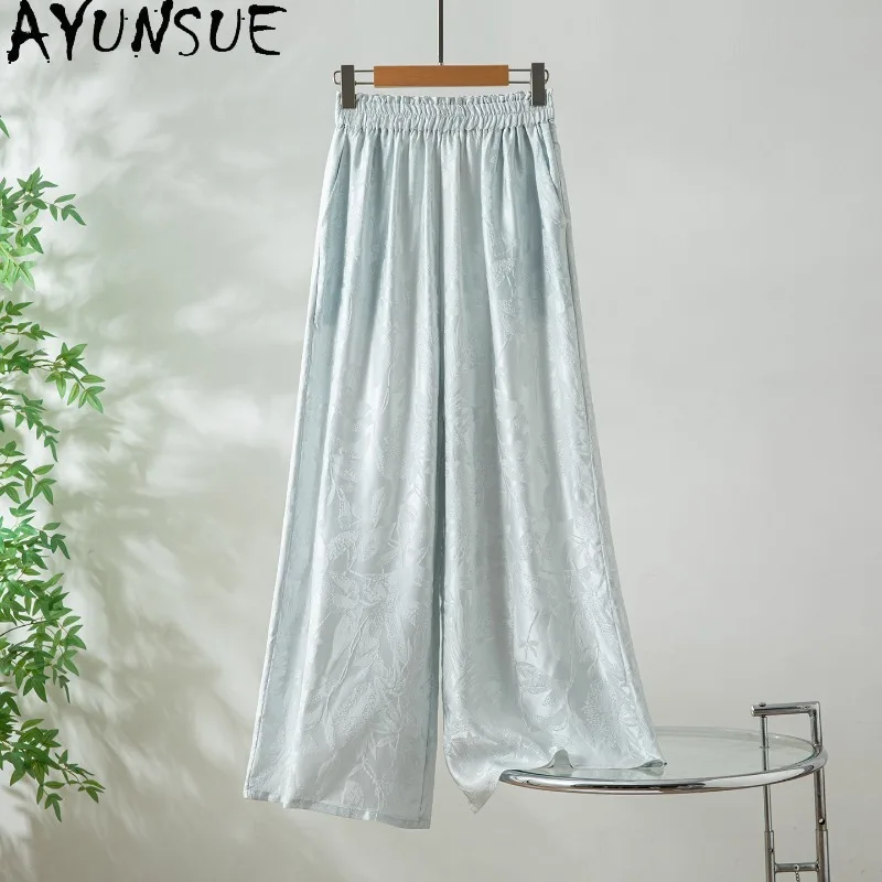 

AYUNSUE 100% Silk Jacquard Women's Pants Chinese Style Loose Pants for Women Casual Versatile Summer Pants Woman Clothes Штаны