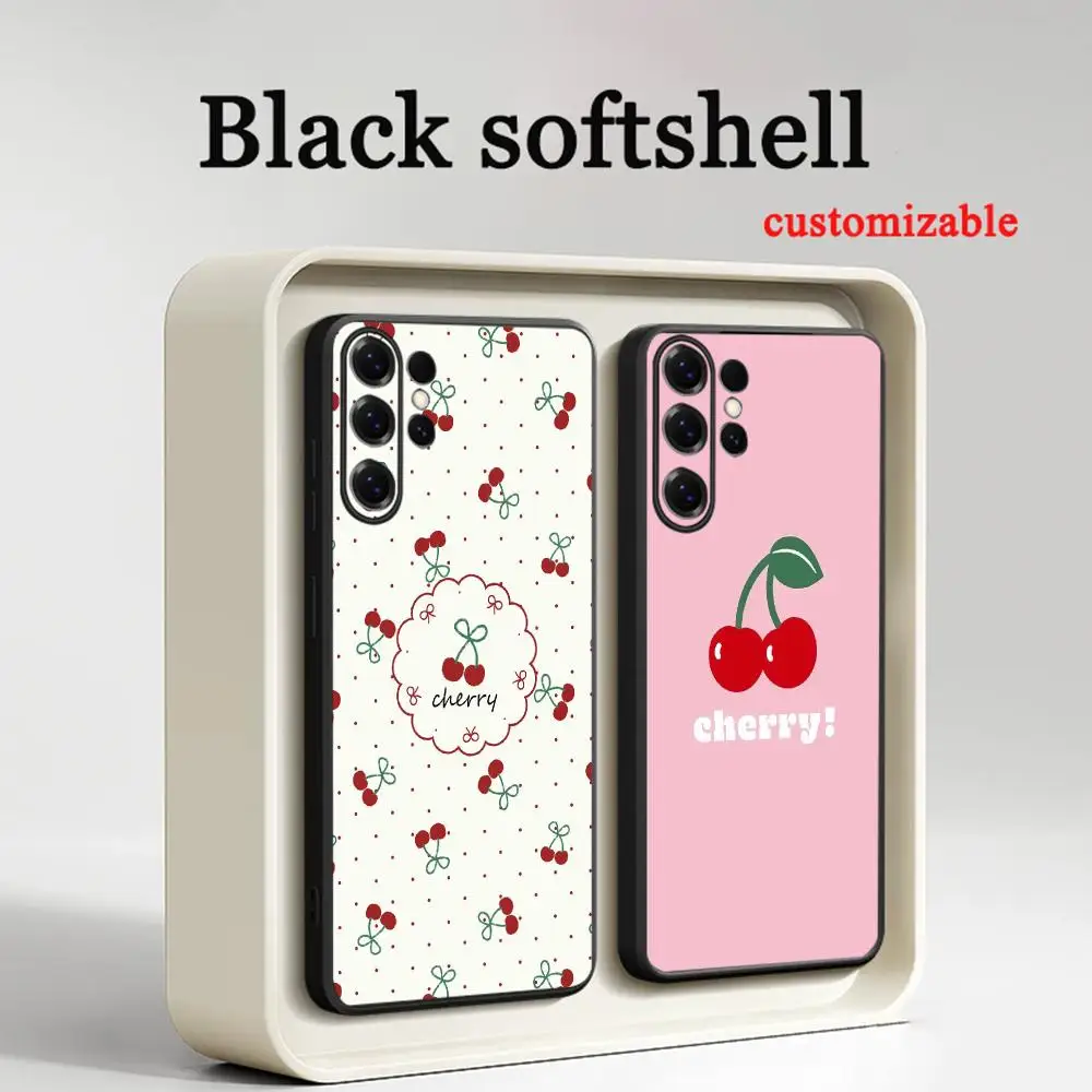 Pink Cherry ins lovely design  Phone Case For Samsung Galaxy S26 S25 S24 S23 S22 S21 Plus Ultra Fold A Soft Black