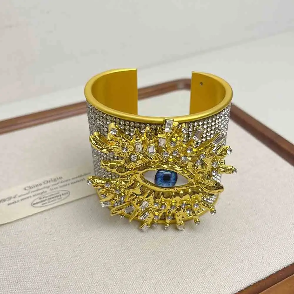 Brazalete abierto ancho exagerado de Metal, pulseras de ojo de demonio de aleación de diamantes de imitación, brazaletes geométricos Punk únicos, regalo para niñas
