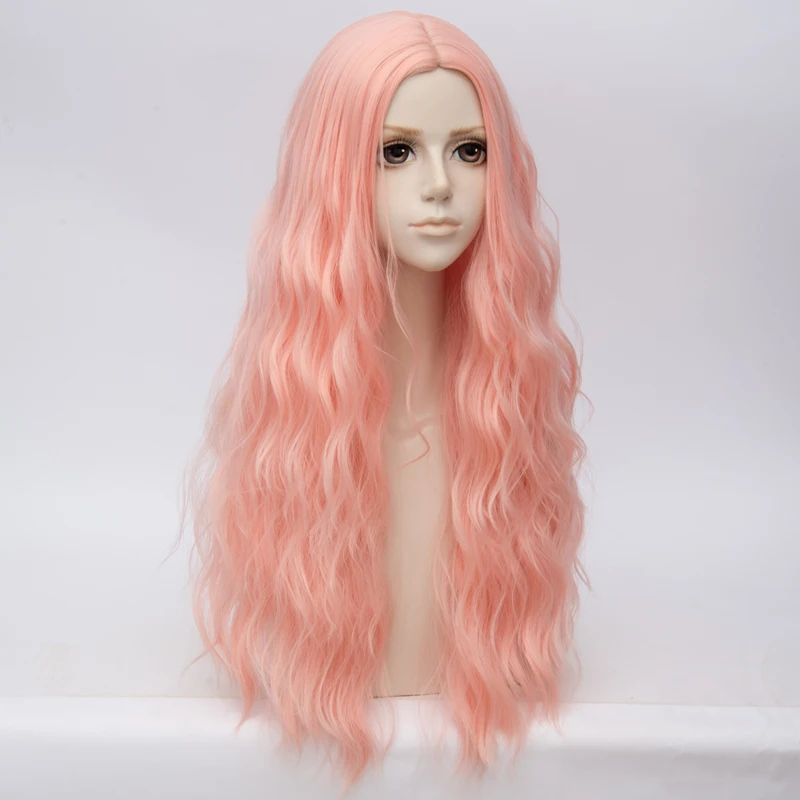 Synthetic Long Curly Wavy Wig Middle Part Wig Orange Pink Cosplay Wig For Daily Party Halloween Christmas Heat Resistant
