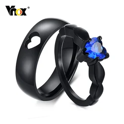 Vnox Heart Love Couple Wedding Ring for Women Men,Stainless Steel CZ Engagement Ring for Bride and Groom His Her Gift Jewelry