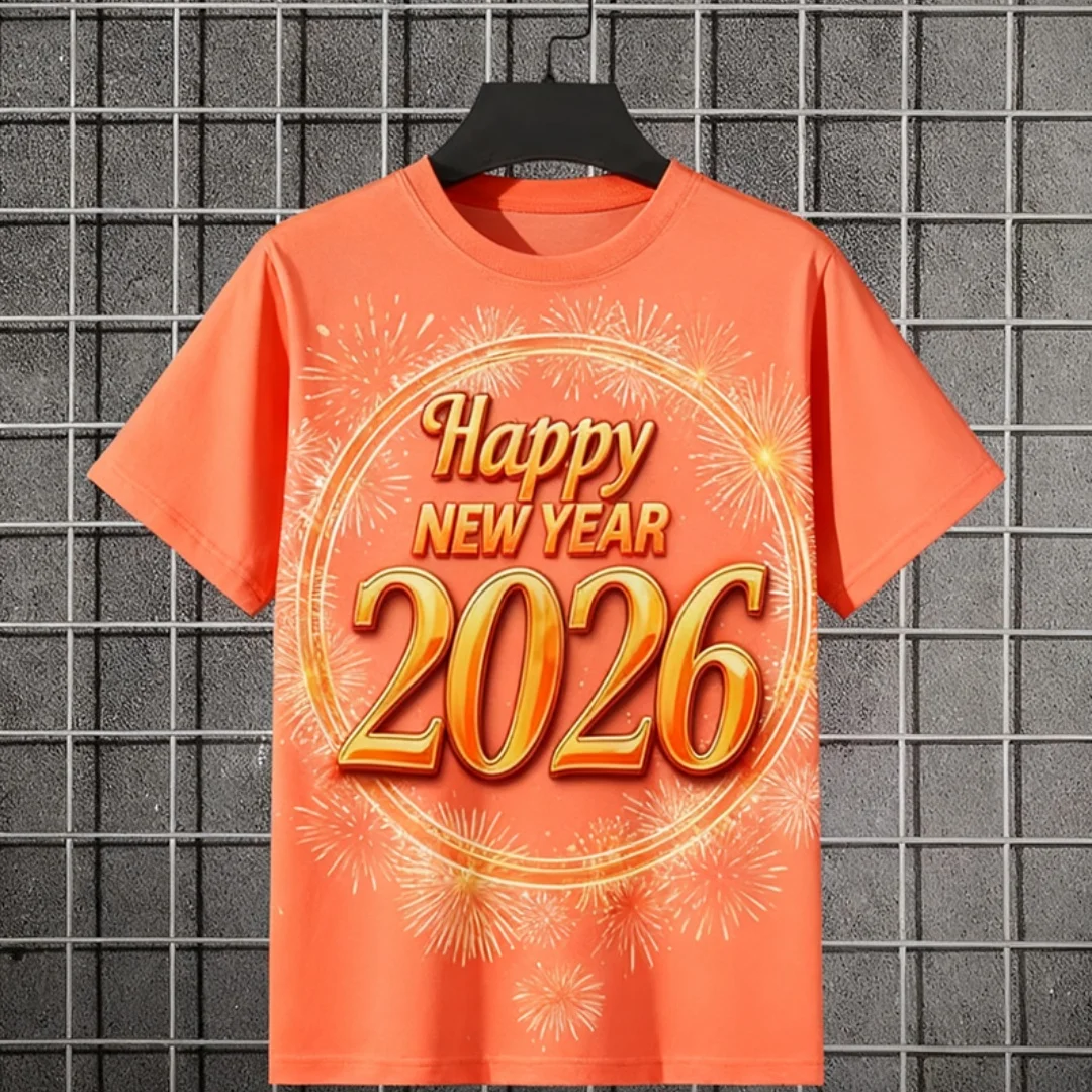 2026 السنة الجديدة الألعاب النارية الجرافيك تي شيرت موضة الرجال النساء قصيرة الأكمام ثلاثية الأبعاد مطبوعة تي شيرت فضفاض تنفس طاقم الرقبة تيز القمم #1