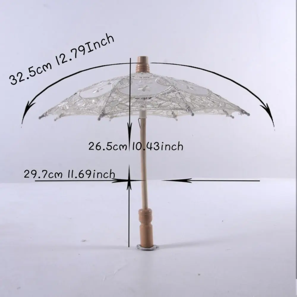 26/43cm Length Embroidery Lace Parasol Umbrella Wedding Decoration Photo Prop Flower Girl Umbrella Cotton Lace Kids Sun Umbrella