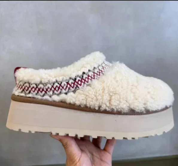 Zapatillas de plataforma cómodas de lana y cuero para mujer, botas clásicas de piel, zapatos de plataforma, moda de invierno