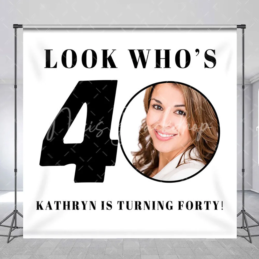 パーソナライズされた「look-whos-40th-photo」誕生日背景幕、面白い写真撮影背景、フォトブーススタジオ装飾