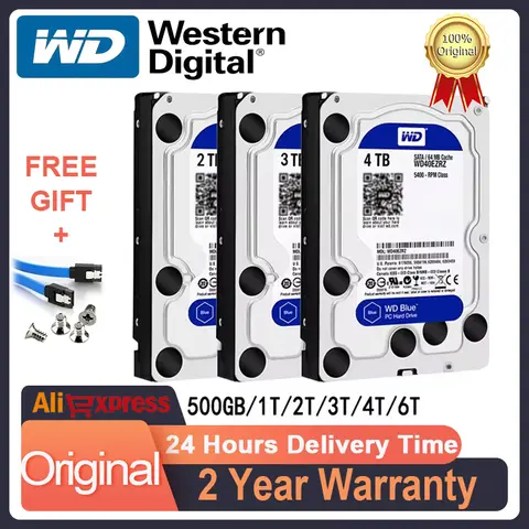 Western Digital WD Blue 1TB 2TB 4TB 6TB 내장 하드 드라이브 3.5 64MB 캐시 SATA 6 기가바이트/초 HDD 데스크탑 PC 컴퓨터용