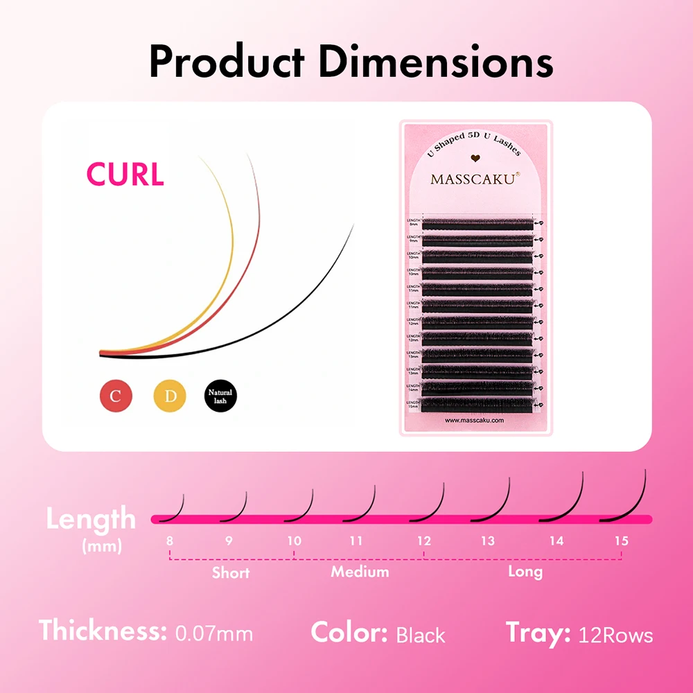 MASSCAKU C/D U-förmige 3D/4D/5D/6D/8D/10D Mix 8-15MM Künstliche Wimpern Professionelle Handgefertigte Natürliche Volumen-Wimpern Zubehör – Detail 6