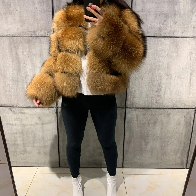 Korean Winter Women's Coat Faux Fur Thick Warm New Fashionable Round Neck Imitation Raccoon Fur Grass Splicing  Women's Clothing