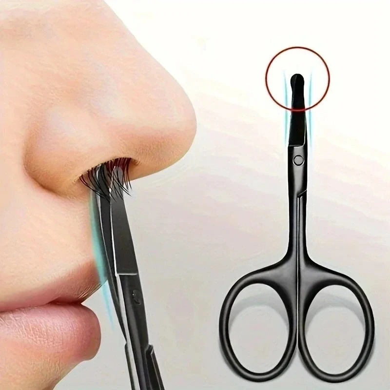 Unisex Black Round Head Safe Nose Hair Scissors (Do Not Hurt Nose) Stainless Steel 1Pc