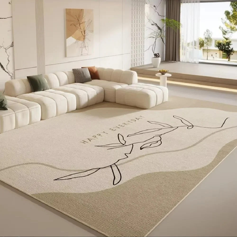 VIKAMA Cream Style Line Living Room Floor Mat, Large-Sized Sofa, Coffee Table Blanket, Bedroom Carpet, Home Decoration