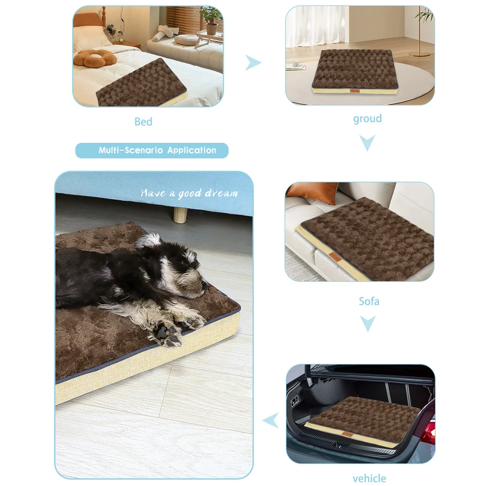 Memory Foam Pet Bed With Removable Washable Faux Fur Cover Orthopedic Waterproof Dog Bed For Crate Anti-Slip Bottom Dog Bed