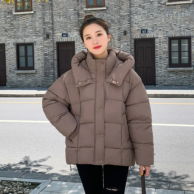 

2023 New Cotton-Padded Women Winter Warm Cotton Jacket Student Fashion Casual Bread Coat Loose Autumn Winter Hooded Paker Thick